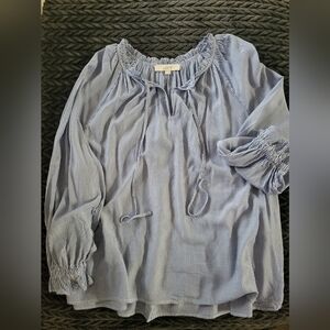 LOFT Striped Top With Ruffle Sleeve/Neck Tie And Peplum Back Worn Once!
